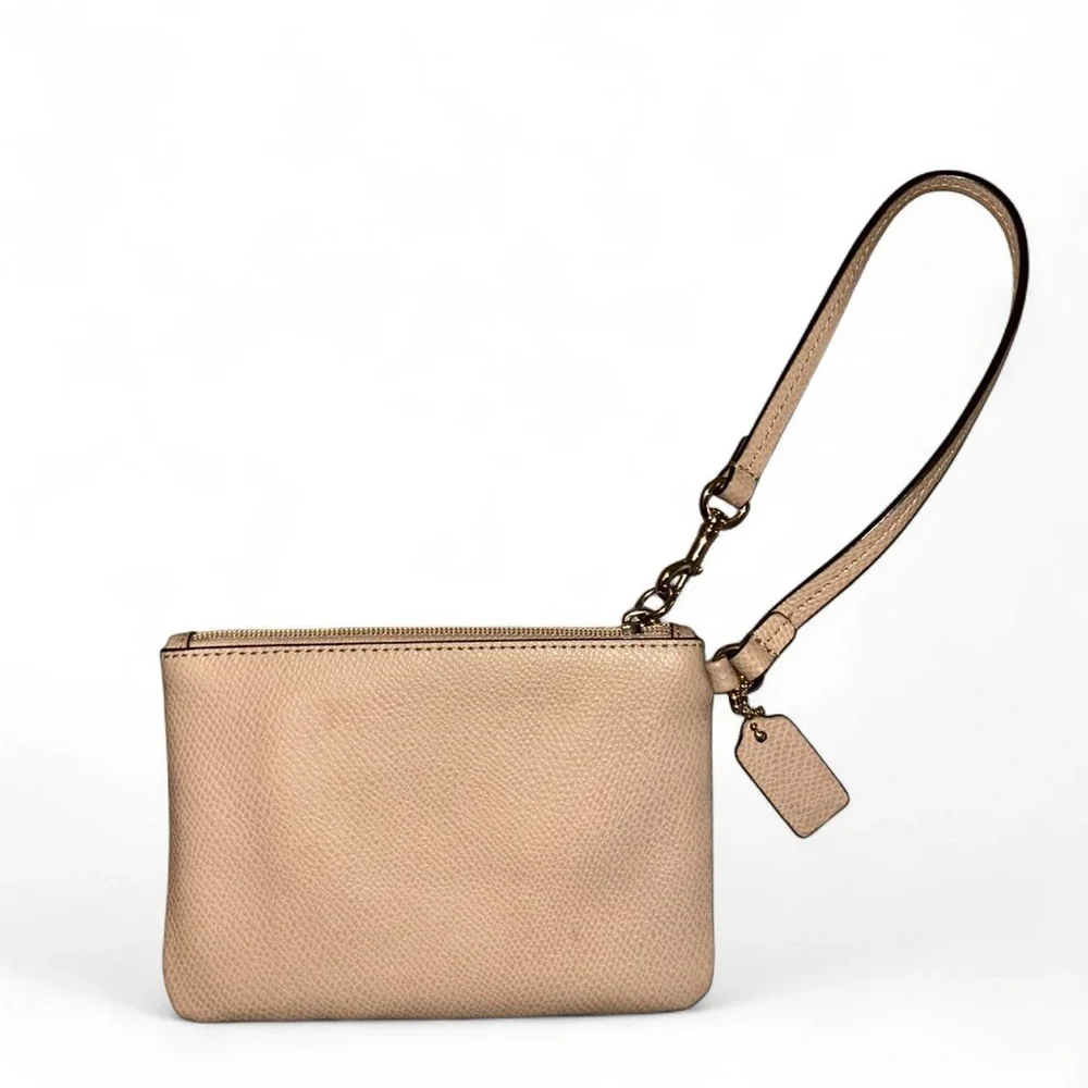 Coach Pebbled Leather Wristlet in Tan